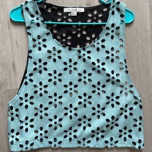 Aqua Suede Sleeveless Top